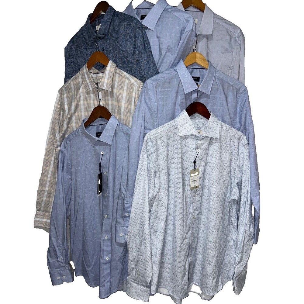 BUGATCHI Lot of 7 NWT Men’s Button Down Dress Shirts size L Long Sleeve